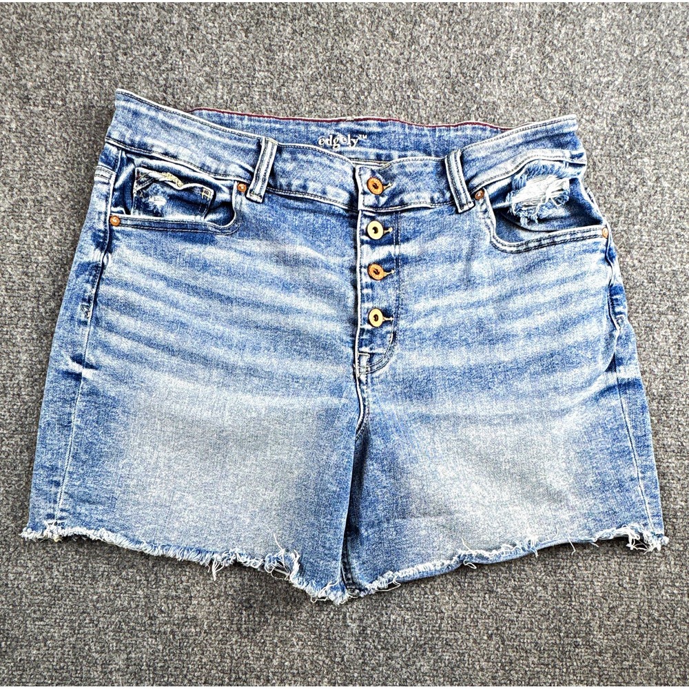 Edgely Women's Plus Size 18W Distressed Button-Fly Shorts Light Wash Stretch